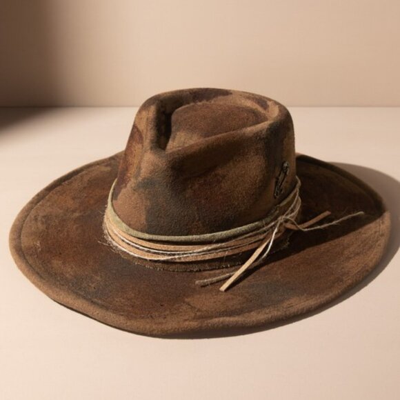 Distressed Burned Brown Faux Suede Shapeable Brim Women's Hat - Picture 2 of 8